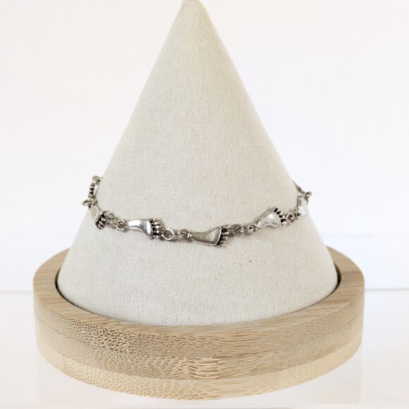 Vintage 925 Sterling Silver Footprint Link Bracelet 7.5" Anklet Baby Feet - Picture 1 of 5